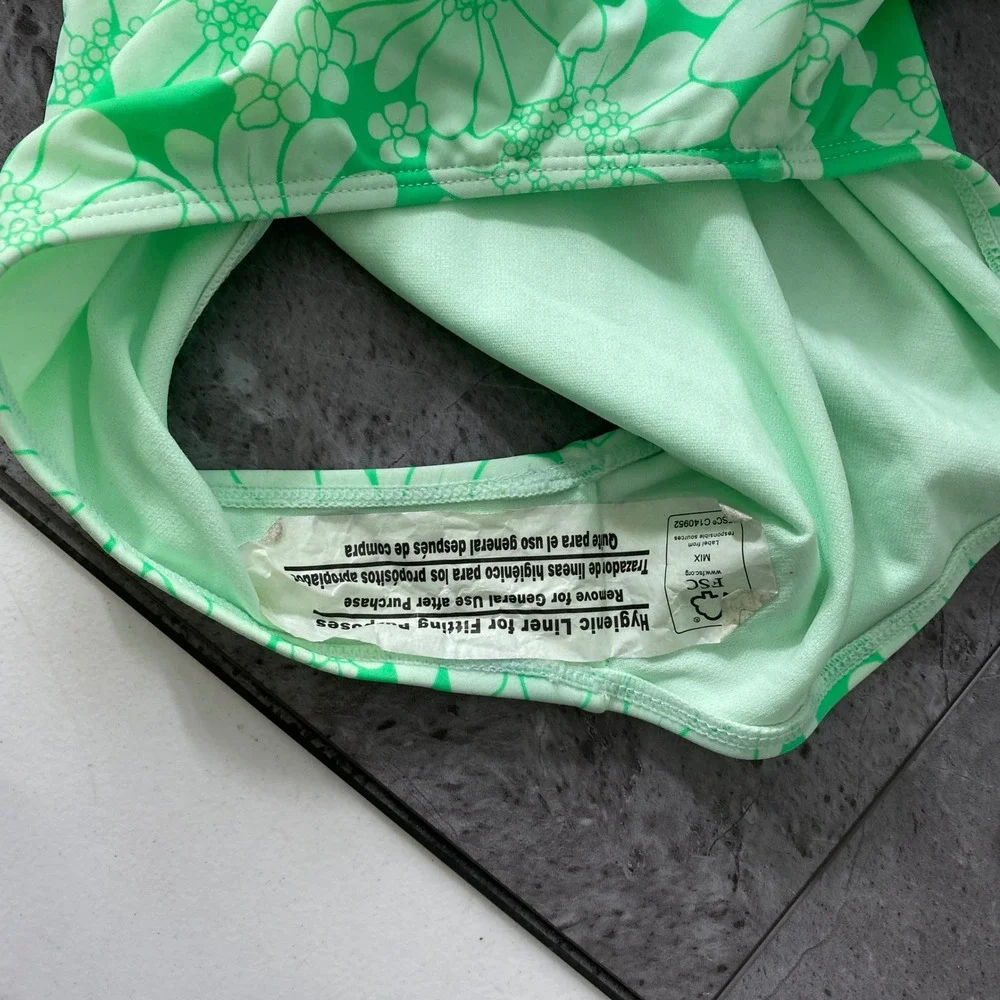 California Sunshine Womens Floral One Piece Swimsuit Lime Green White XL CS22006